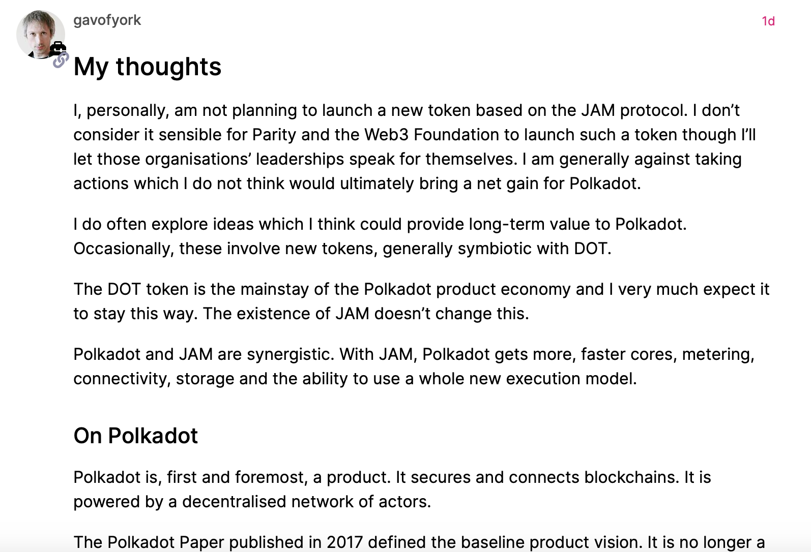 El fundador de Polkadot, Gavin Wood, confirmó: El protocolo JAM no emitirá nuevos tokens